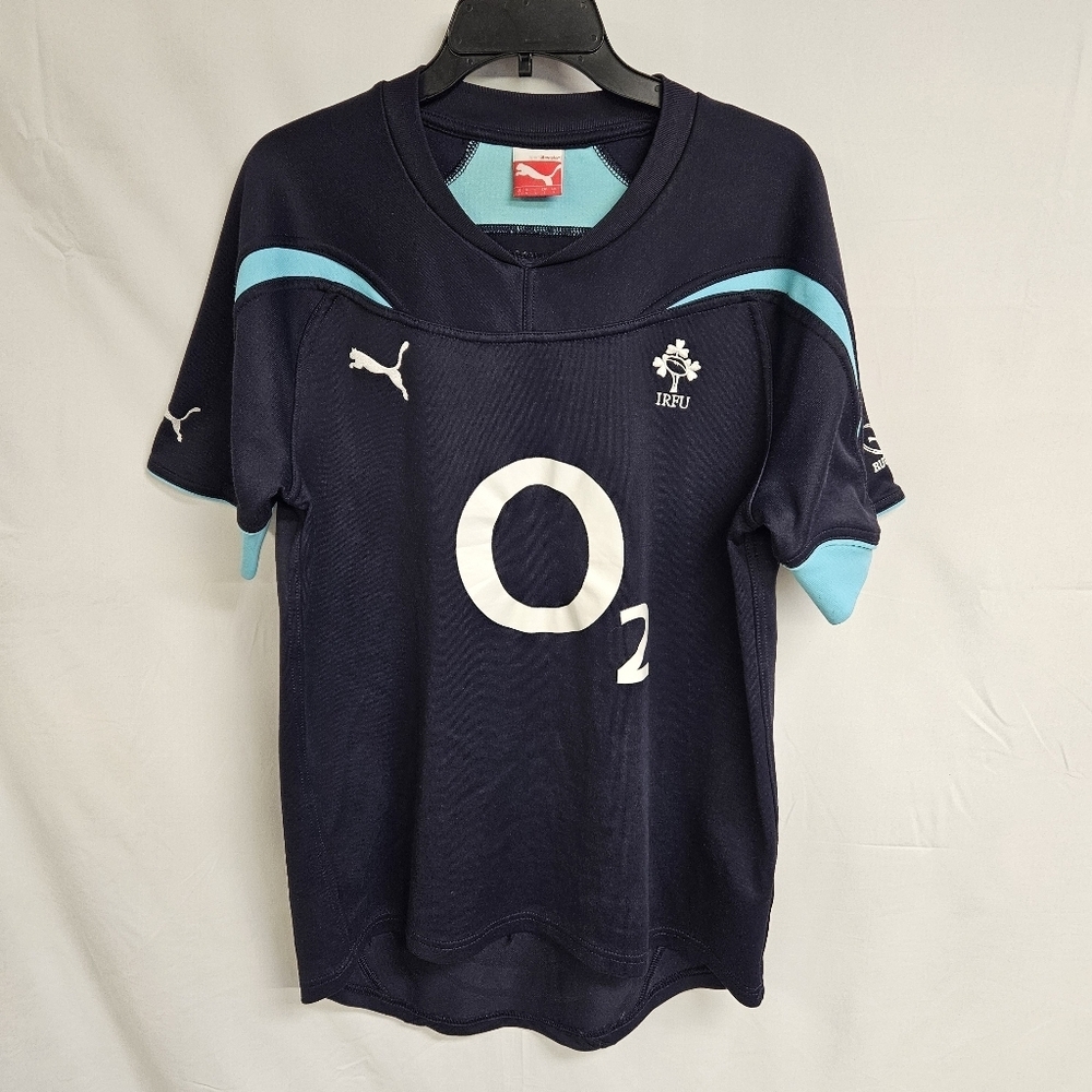 Ireland Rugby Shirt Mens Large Navy Blue Puma IRFU O2 Sponsor Athletic Jersey